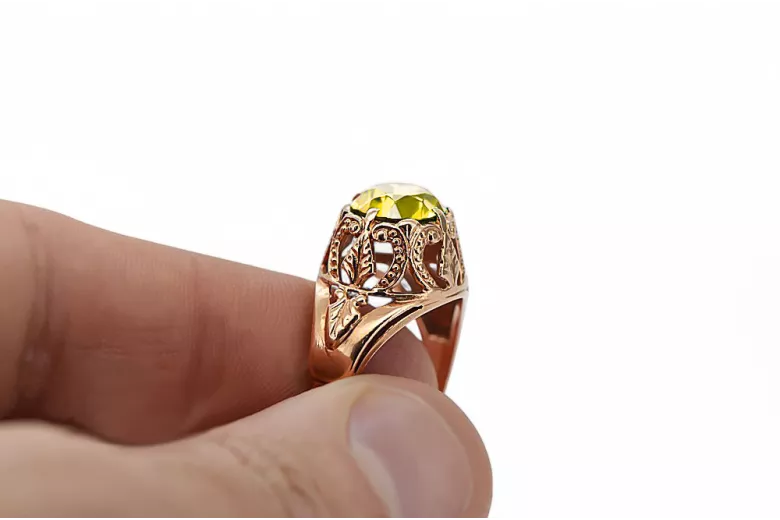 Ring Yellow Peridot Original Vintage 14K Rose Gold Vintage vrc080r